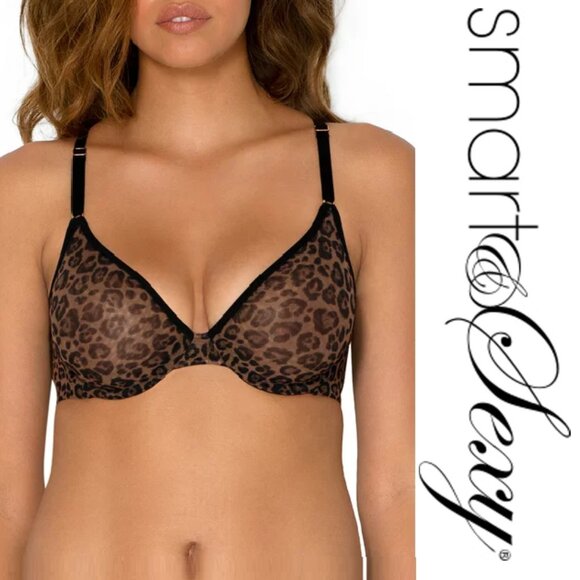 Smart & Sexy | Leopard Print Sheer Mesh Demi Underwire Bra | Size 32C - Picture 1 of 12